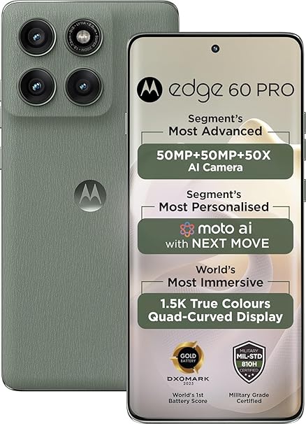 Motorola Edge 60 Pro Pantone Shadow, 12GB RAM, 256GB Storage | 6.7" Curved AMOLED | 50MP Triple | 50MP Selfie | 6000mAh | 90W & 15W Wireless | Dimensity 8350 | IP68/IP69 Rated