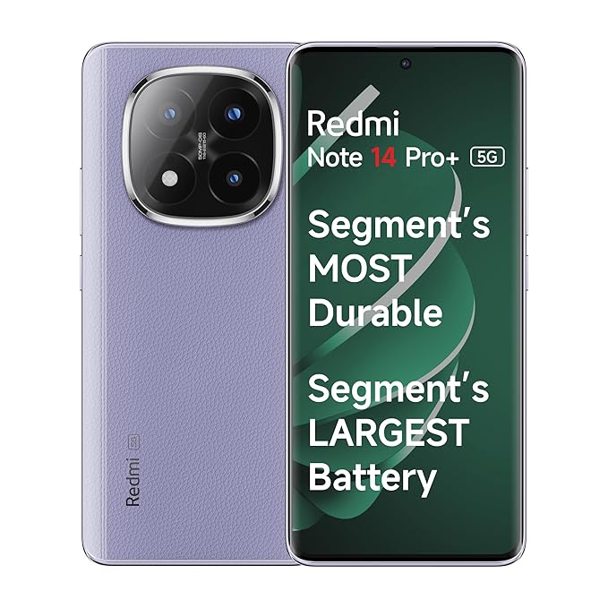 Redmi Note 14 Pro+ 5G Phantom Purple 12GB RAM 512GB Storage | 50 MP Triple Camera with Telephoto | Corning Gorilla Glass Victus 2 | IP68 IP69 | SD 7s Gen 3