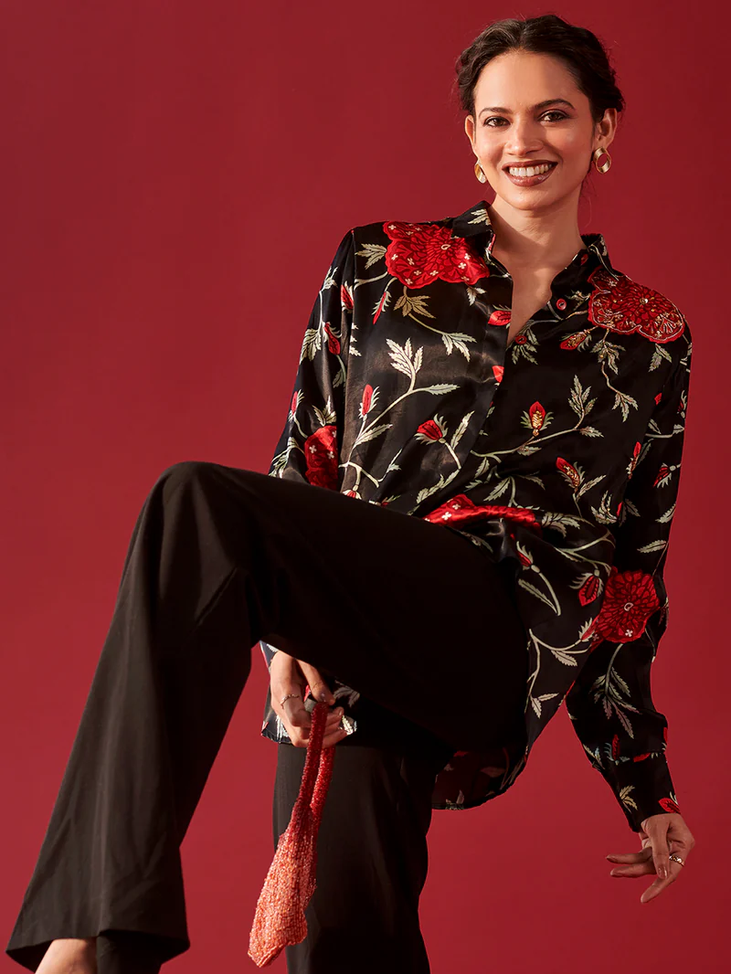 Black Floral Vine Shirt